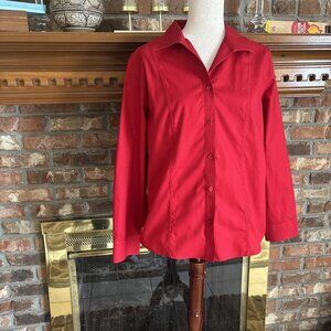 Chico’s Red Ladies Button Down Blouse Size 2 100% Cotton Large
